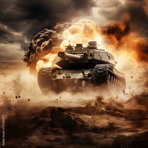 A tank with a lot of fire coming out of it, concept art by Jeff A. Menges, auto-destructive art, PlayStation 5 screenshot, Sabatier effect, unreal engine 5 - Ai Generative photo