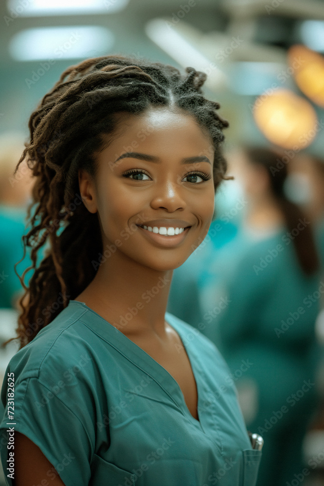 Portrait of a young nurse smiling and looking at camera Portrait of a young nurse smiling and looking at camera