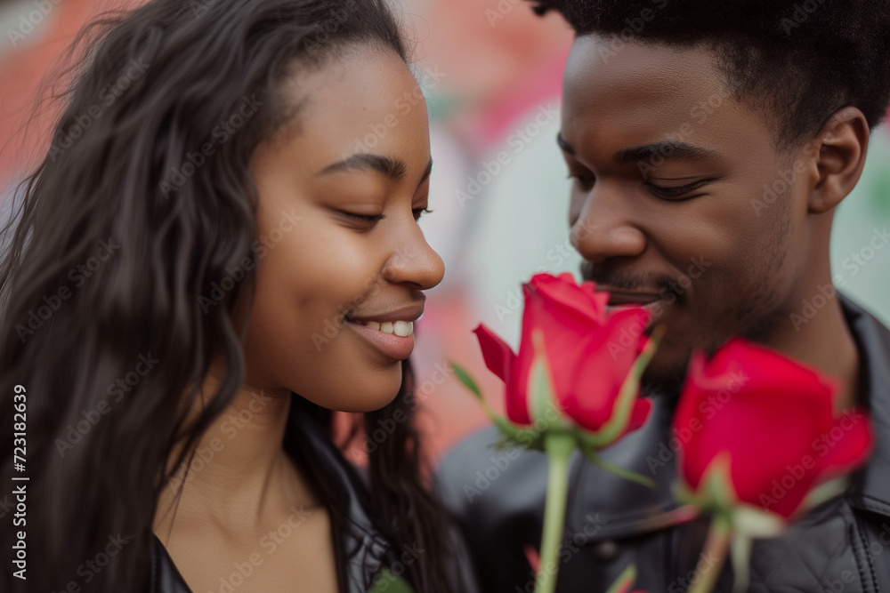African American Black Couple Giving Roses African American Black Couple Giving Roses