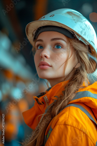 Portrait of young woman working in industry dressed in safety equipment