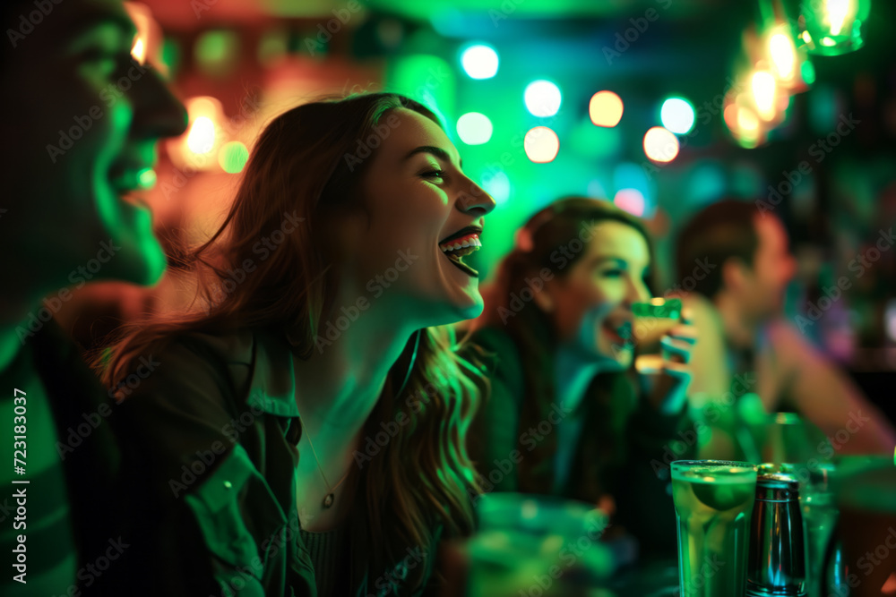 AI Generated Image of playful people having fun at night bar celebrating St. Patrick’s Day
