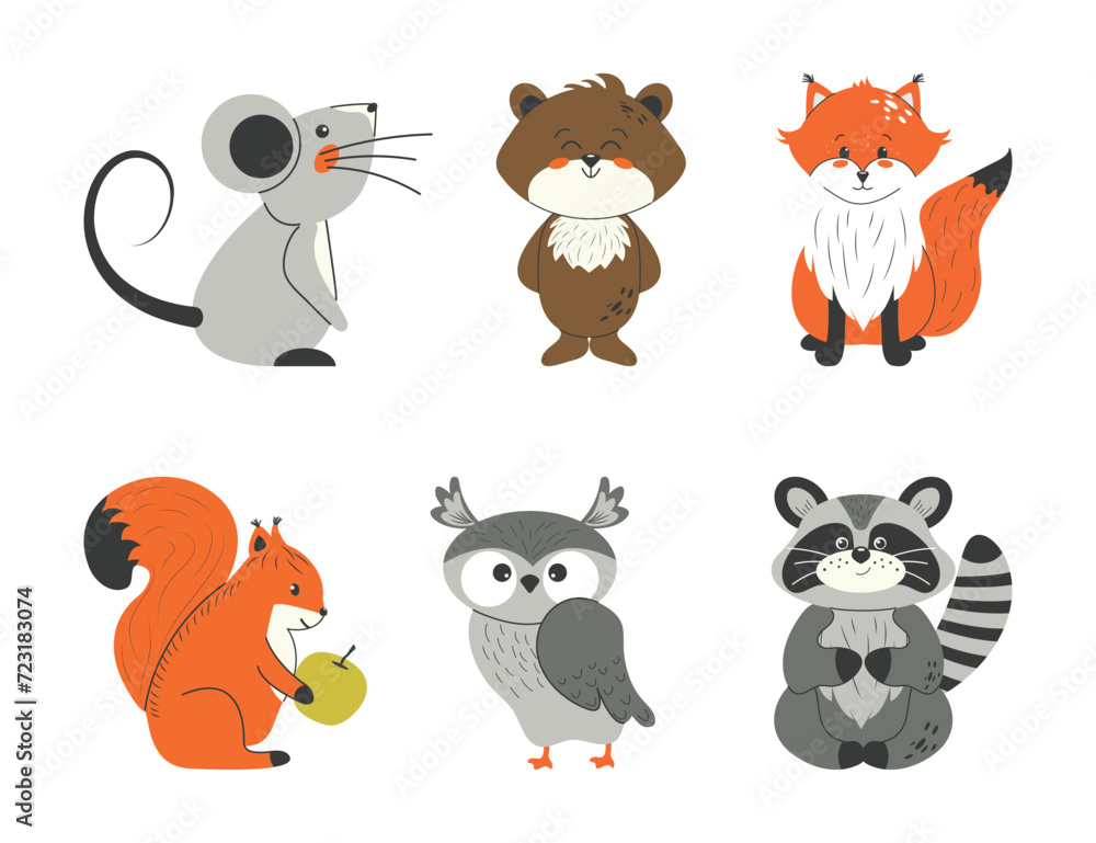 A collection of cartoon animal drawings on a white background. Vector design. A collection of cartoon animal drawings on a white background. Vector design.