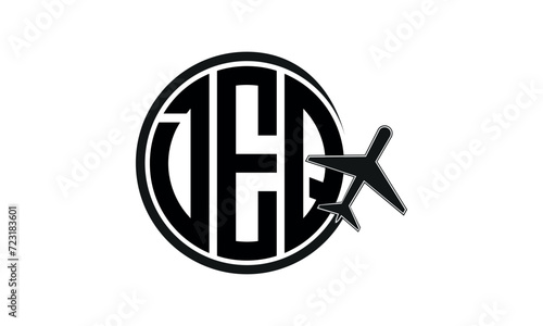 DEQ three initial letter circle tour & travel agency logo design vector template. hajj Umrah agency, abstract, wordmark, business, monogram, minimalist, brand, company, flat, tourism agency, tourist