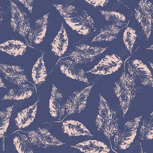 Leaf seamless pattern. Hand drawn doodles texture. Imprints of leaves. Great design for fabric, wallpaper, wrapping paper, linens. Vector illustration.