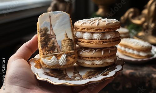 Homemade cookies with drawings of attractions. Generated by artificial intelligence. photo