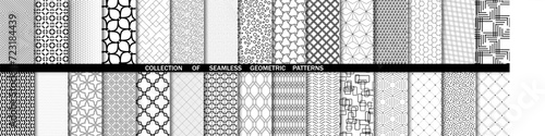 Set of geometric seamless black white patterns. Collection of geometric vector abstract ornament. Set of modern backgrounds with repeating elements