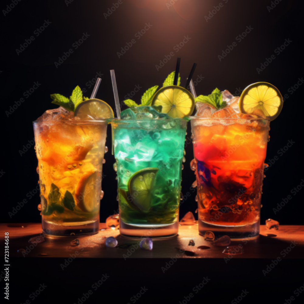 Trio of Iced Cocktails with Citrus and Mint Trio of Iced Cocktails with Citrus and Mint