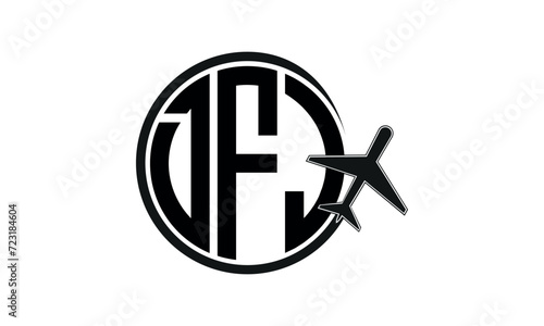 DFJ three initial letter circle tour & travel agency logo design vector template. hajj Umrah agency, abstract, wordmark, business, monogram, minimalist, brand, company, flat, tourism agency, tourist