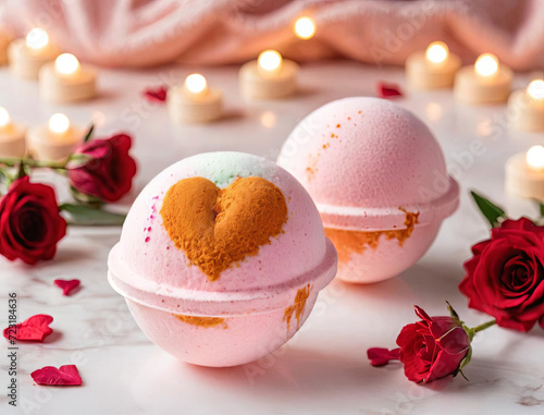 Romantic Valentine's Day Gift - Artisanal Bath Bombs and Sentimental Love Song Lyrics Gen AI photo