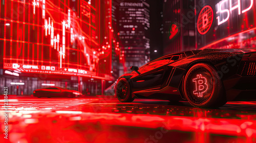 Bitcoin supercar with red background. Wallpaper, background 