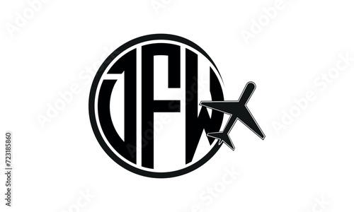 DFW three initial letter circle tour & travel agency logo design vector template. hajj Umrah agency, abstract, wordmark, business, monogram, minimalist, brand, company, flat, tourism agency, tourist