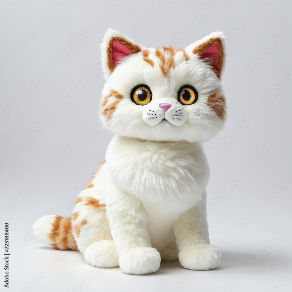 Cute Cat doll Stuffed Animal plush Toy Model Design, 3D render, Al Enhanced