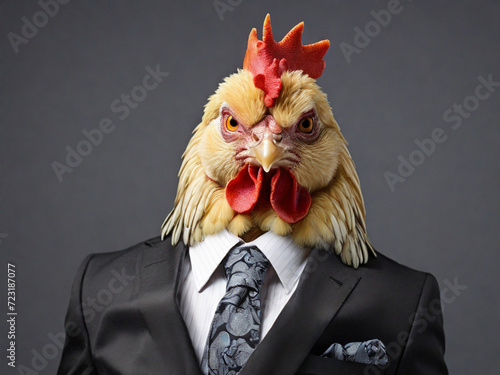 Obraz na płótnie Business rooster boss in a business suit with a tie on a dark background w salonie