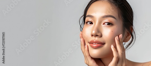 Portrait asian woman model with beautiful natural face healthy facial skin cosmetic. AI generated photo