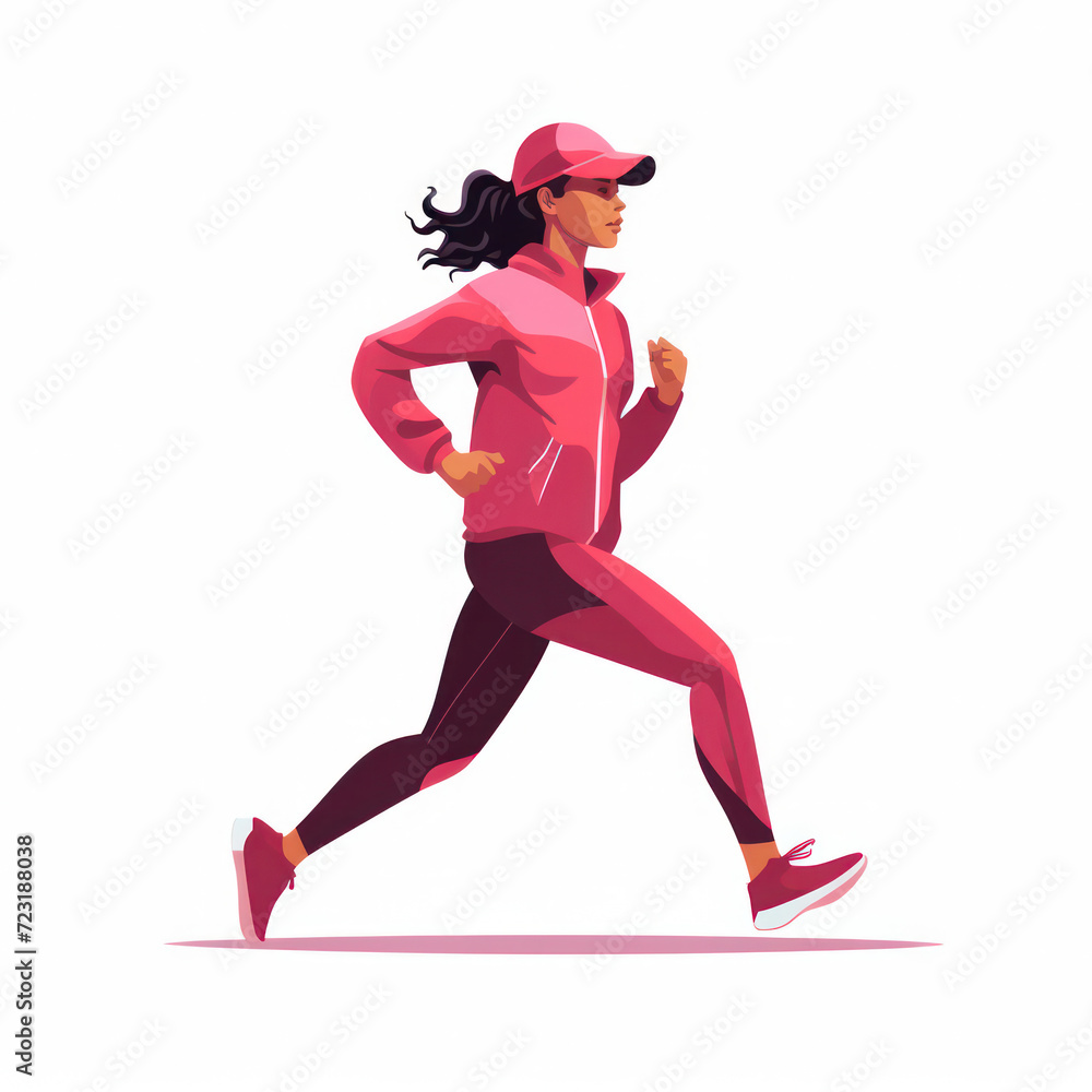 Active female runner training in motion: Illustration of a young, athletic jogger in sportswear on a white background, full of energy and happy emotions Active female runner training in motion: Illustration of a young, athletic jogger in sportswear on a white background, full of energy and happy emotions