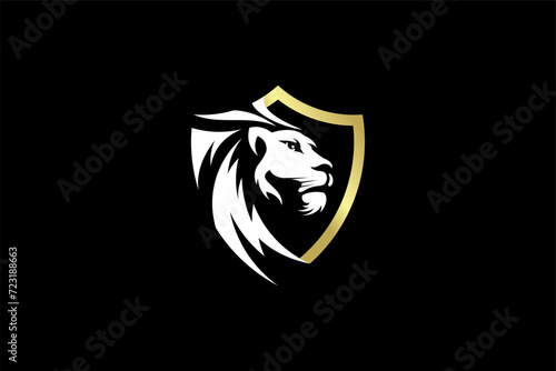 Wallpaper Mural Beautiful mane lion head golden shield emblem logo design Torontodigital.ca