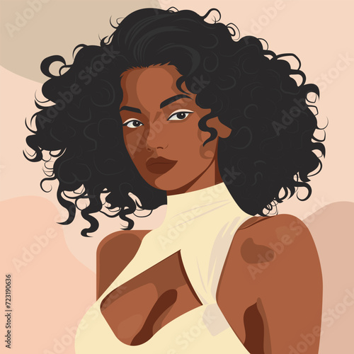 Vector flat illustration of a sexy African woman in muted natural shades.
