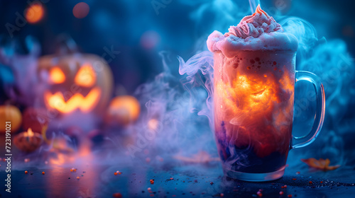 Glass Smoothie Milk Shake Mug With Steam, Hayyp Halloween, Religious Festival, Generative Ai photo