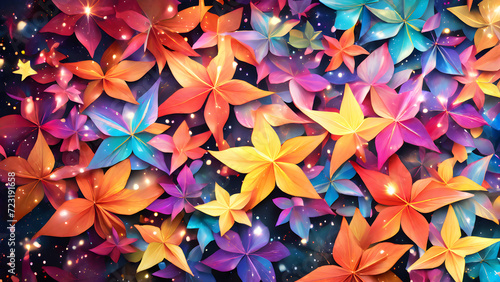 Concept image with a tangle of colorful stars and leaves. generative AI