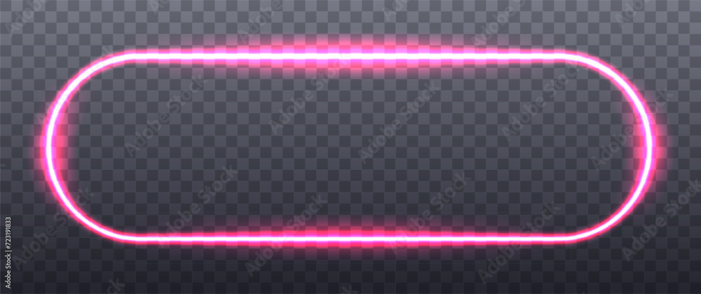Banner pink neon frame on transparent background. Abstract rounded rectangle vector illustration