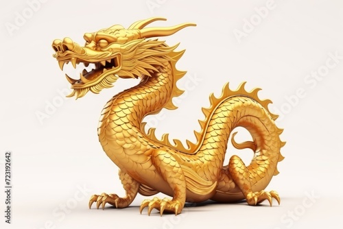 Golden dragon on white background with copy space  happy Chinese New Year