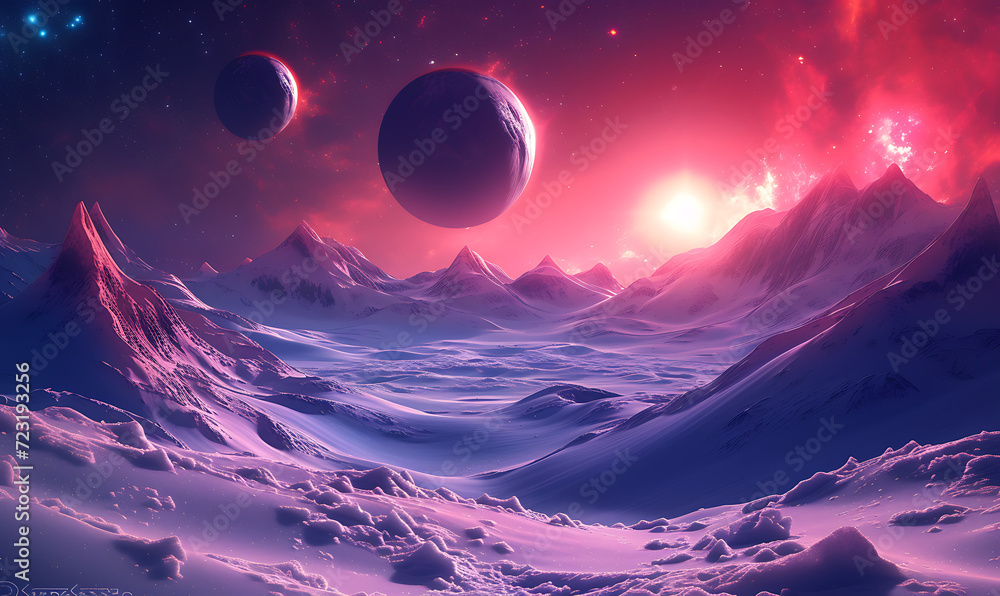 an alien space scene surrounded by planets in