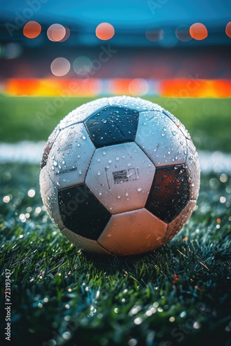 Soccer ball on a grass at t...