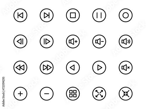 Vector illustration set of music player icons and symbols