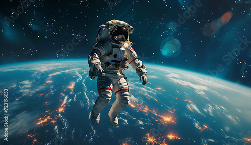 an astronaut is floating above the earth in