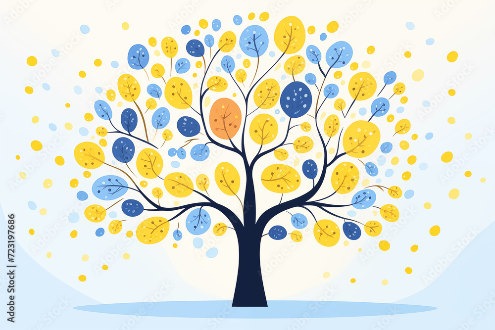 Stylized tree with yellow and blue patterned leaves Stylized tree with yellow and blue patterned leaves