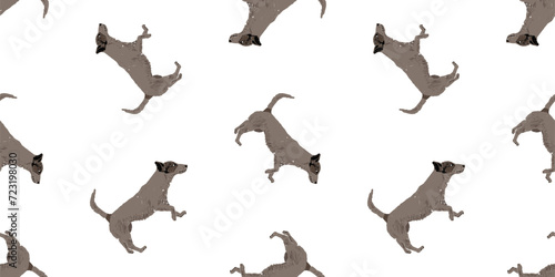 Seamless vector pattern of hand drawn brown terrier dogs background isolated on white