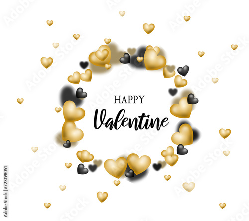 Gold and black small hearts in circle and text