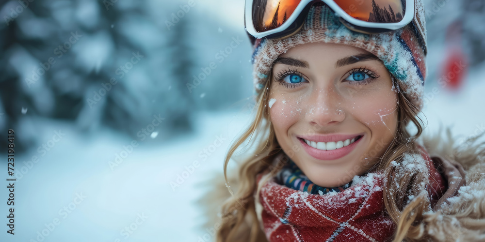 young beautiful girl in a snowboard mask in a winter sports suit against the backdrop of a snowy ski resort, woman, skiing, mountains, portrait, eyes, close-up, vacations, holiday, active recreation young beautiful girl in a snowboard mask in a winter sports suit against the backdrop of a snowy ski resort, woman, skiing, mountains, portrait, eyes, close-up, vacations, holiday, active recreation