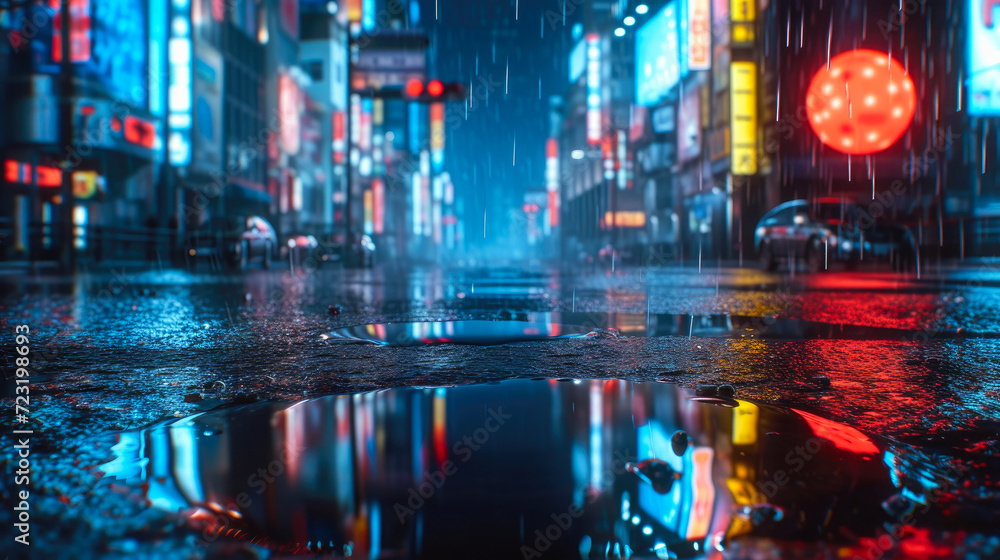 Dystopian Dreams: Cybernetic Anime Cityscape in Acid Rain