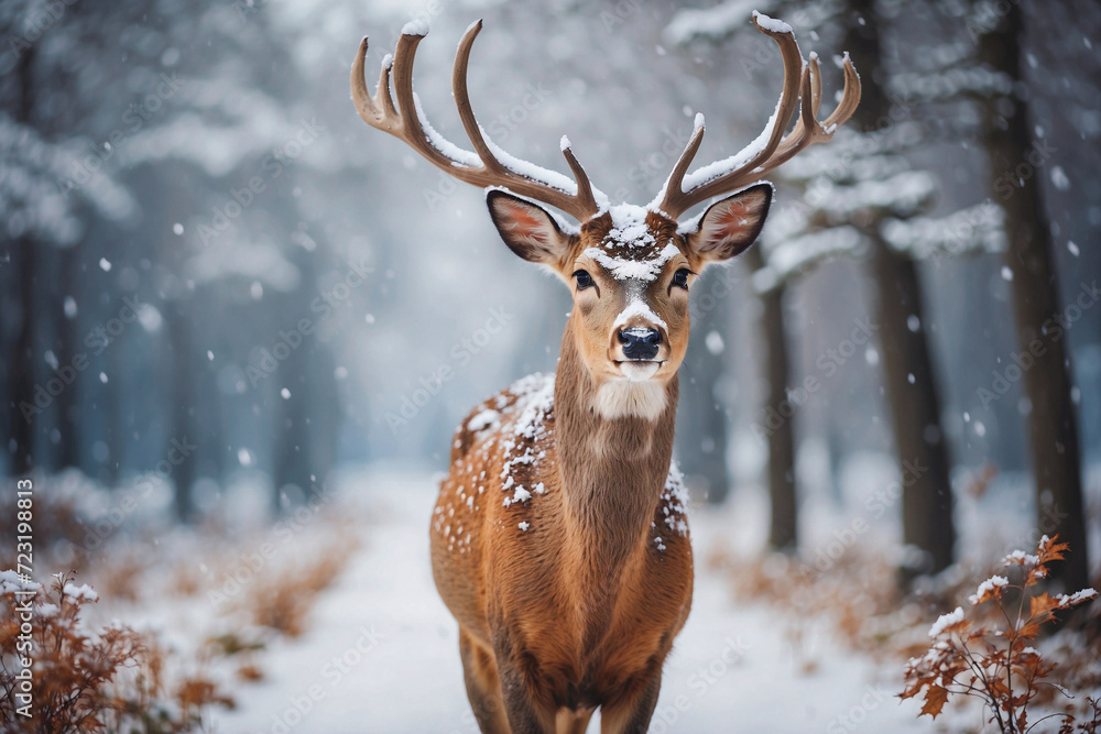 Beautiful deer in winter. ai generative Beautiful deer in winter. ai generative