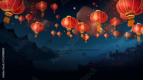 Chinese New Year background, Lunar New Year greeting card template with copy space