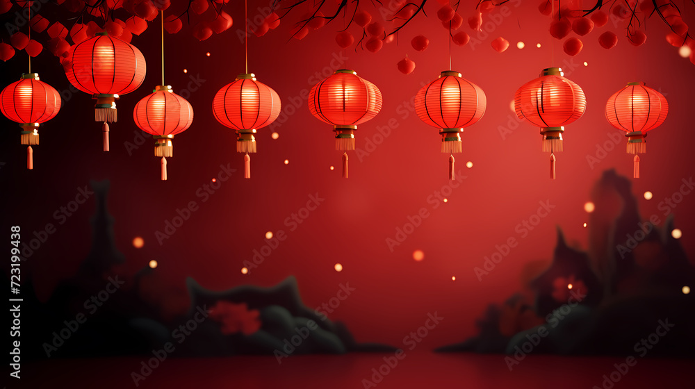 Obraz premium Chinese New Year background, Lunar New Year greeting card template with copy space