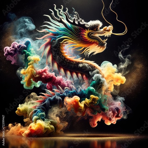 Colorful Chinese Dragon in Cosmic Smoke Art 