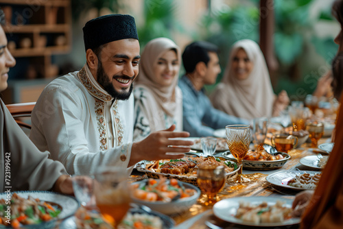 Arab family having dinner, Ramadan
