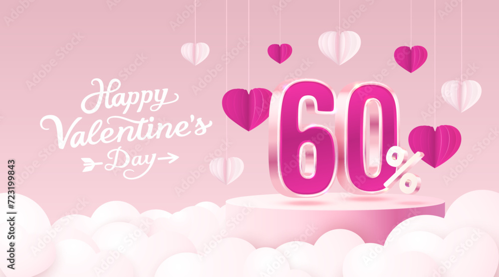Happy Valentine day, Mega sale, special offer, 60 off sale banner. Sign board promotion. Vector illustration Happy Valentine day, Mega sale, special offer, 60 off sale banner. Sign board promotion. Vector illustration