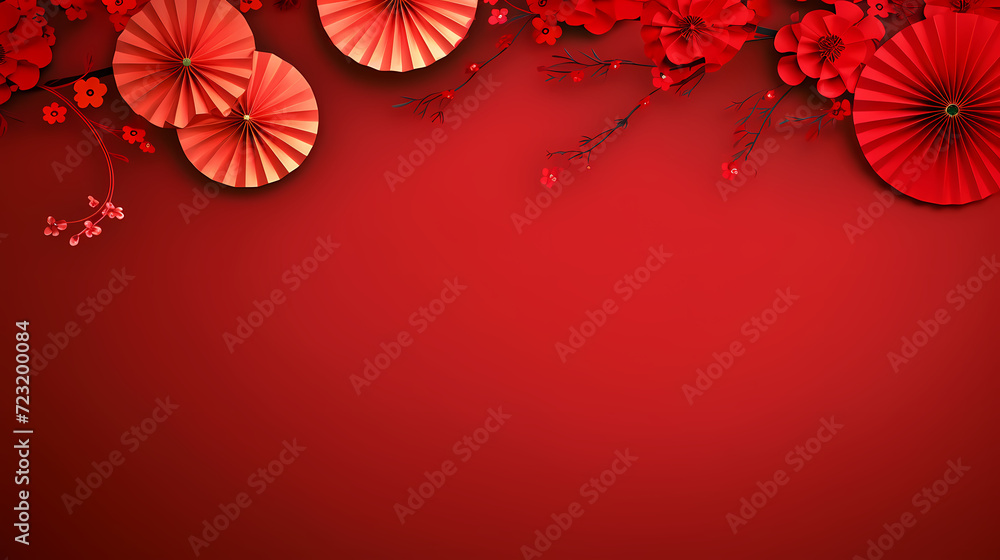 Obraz premium Chinese New Year background, Lunar New Year greeting card template with copy space