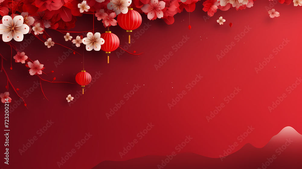 Chinese New Year background, Lunar New Year greeting card template with copy space
