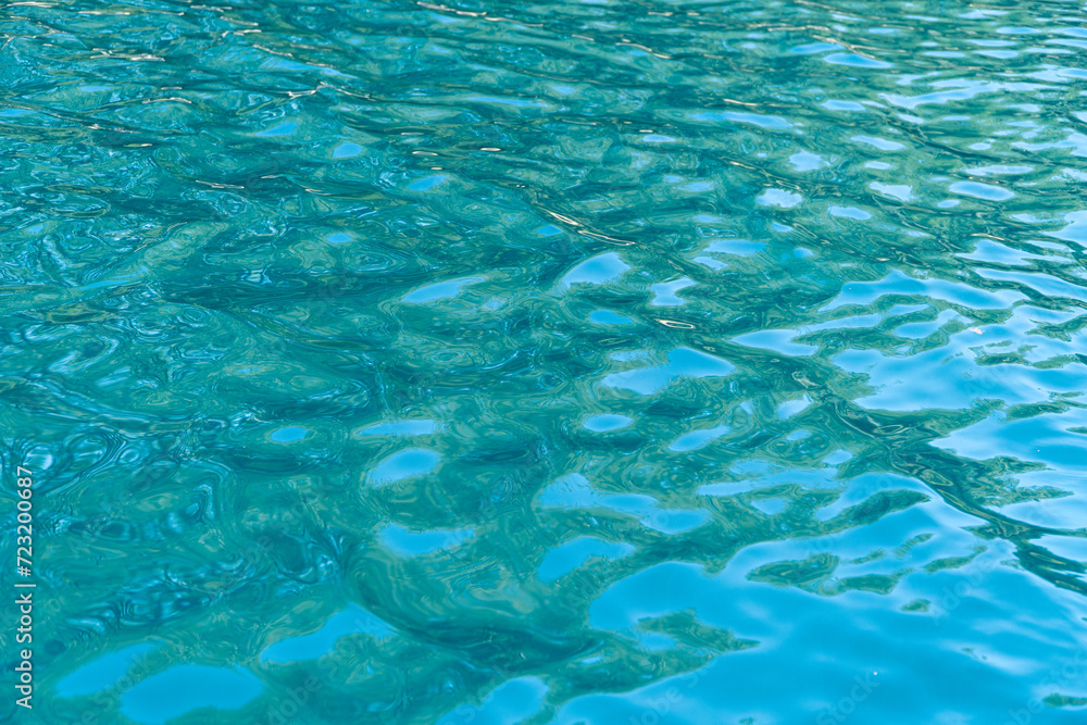 Overhead view of turquoise blue water, creating a captivating and calming texture.