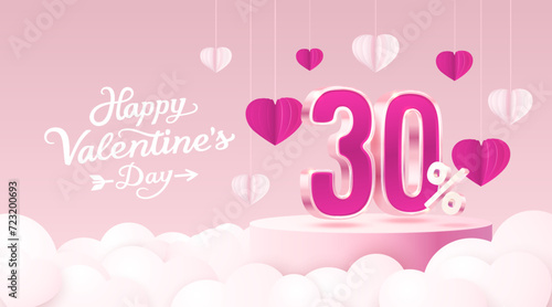 Happy Valentine day, Mega sale, special offer, 30 off sale banner. Sign board promotion. Vector illustration