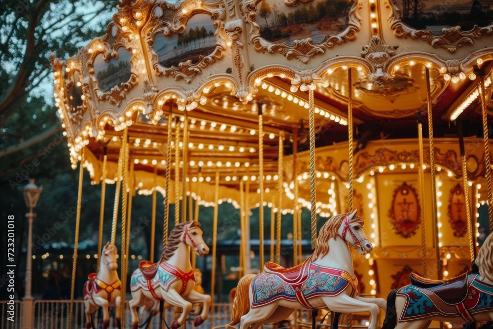 Whimsical carousel ride in an old-fashioned amusement park