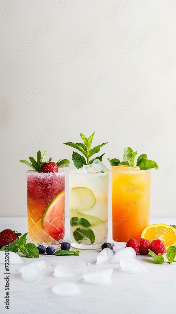 three modern fresh non alcoholic mocktails, minimalist three modern fresh non alcoholic mocktails, minimalist