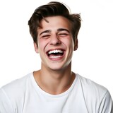 High-quality professional portrait photo of a young American man with a bright, genuine smile, ideal for advertisement and web design purposes.