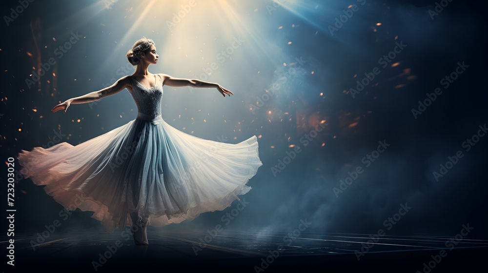 Fototapeta premium En Pointe Elegance: Solo Ballerina Captivating on Stage