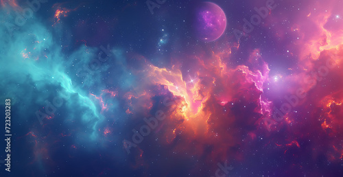 an image of space with stars and planets in