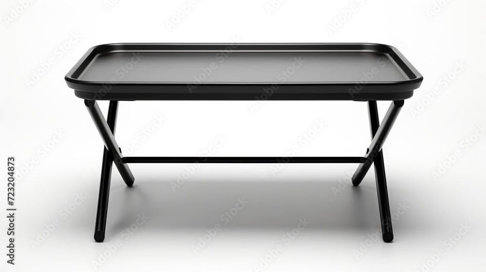 Modern wooden table with steel legs on white background